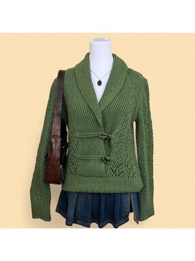 y2k green preppy twee academia opened knit sweater